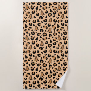 Leopard Print Christmas Pattern Beach Towel