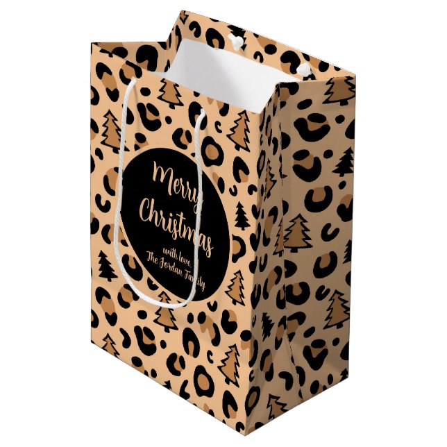 Leopard Print Christmas Pattern Medium Gift Bag (Front Angled)