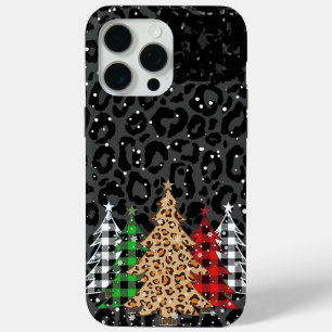 Leopard Print Christmas Trees iPhone 15 Pro Max Case