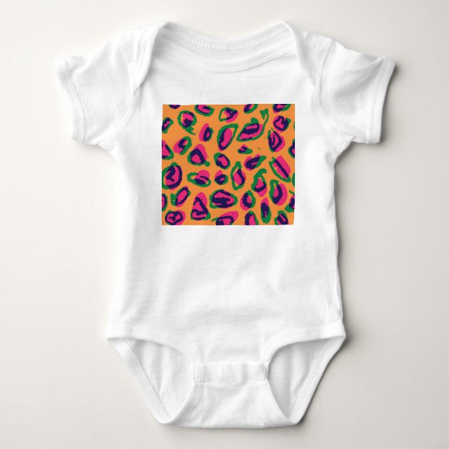 Leopard Print, Colourful Animal Pattern. Baby Bodysuit (Front)