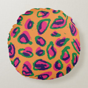 Leopard Print, Colourful Animal Pattern. Round Cushion