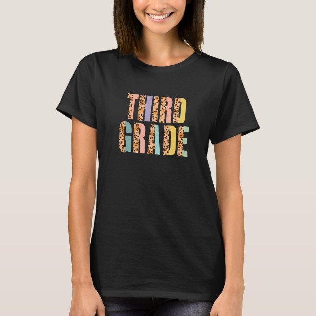 Leopard Print Colourful Cheetah Third Grade School T-Shirt (Front)