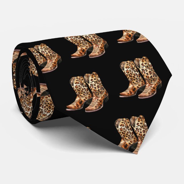 Leopard Print Cowboy Boots Neck Tie (Rolled)