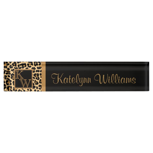 Leopard Print Custom Monogram Desk Name Plate (Front)