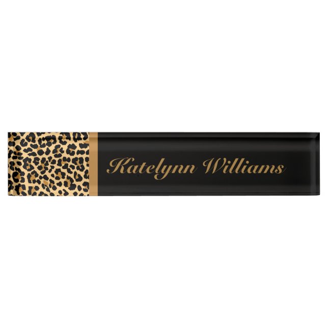 Leopard Print Custom Monogram Desk Name Plate (Front)