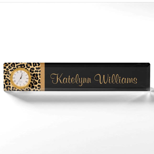 Leopard Print Custom Monogram Desk Name Plate (Front)