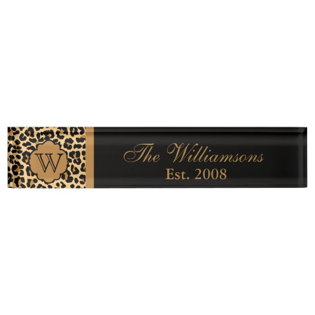 Leopard Print Custom Monogram Family Name Plate (Front)