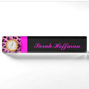 Leopard Print Custom Pink Desk Name Plate