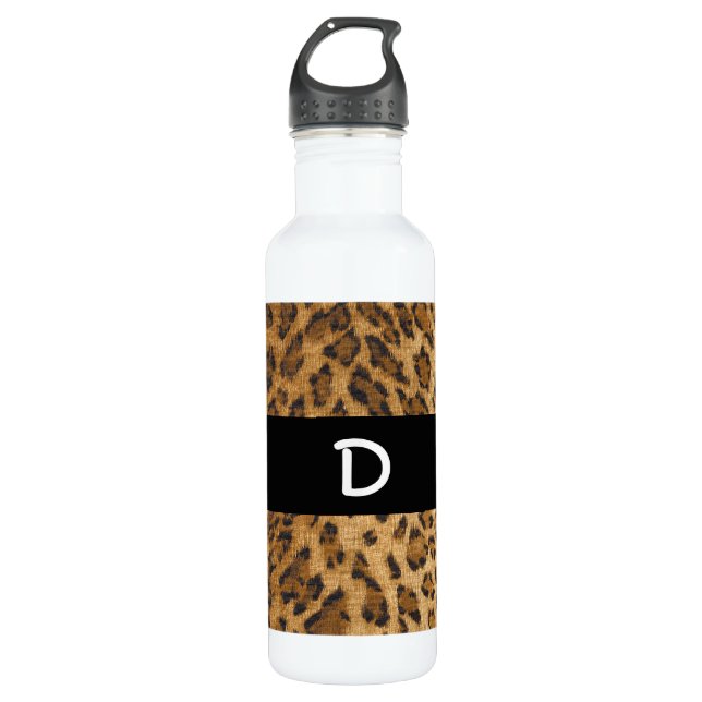 Leopard Print D monogram initials 710 Ml Water Bottle (Front)