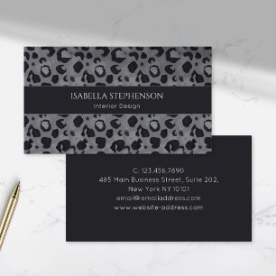 Leopard Print Dark Grey Modern Business Card