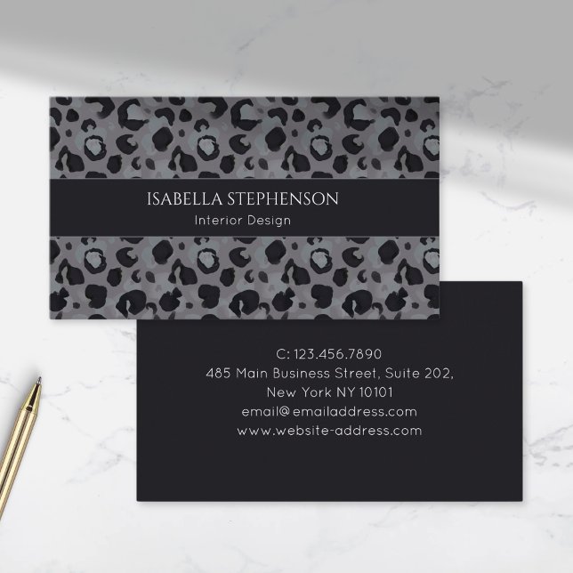 Leopard Print Dark Grey Modern Business Card (Creator Uploaded)