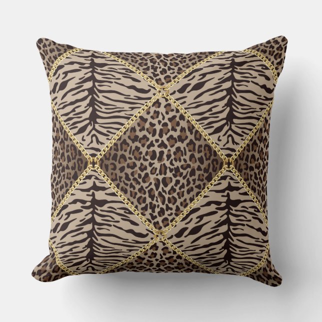 Leopard Print Diamond Design Brown/Tan Pillow (Front)