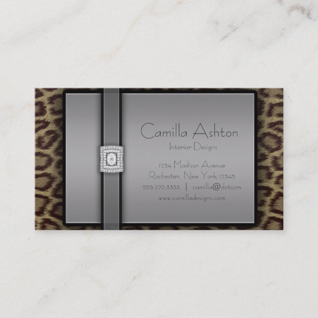 Leopard Print & Diamonds Business Cards (Front)