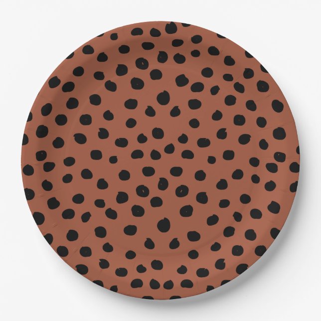 Leopard Print Dots Rust Terracotta Cheetah Spots Paper Plate (Front)