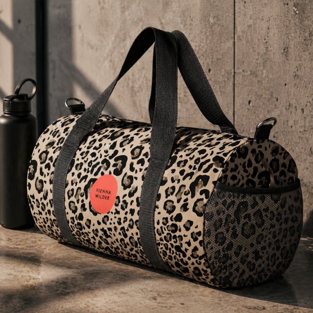 Leopard Print Duffle Bag | Stylish Animal Duffel (A fashionable duffle bag that blends bold animal print with a polished personalized touch.)
