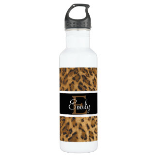 Leopard Print E monogram initials Water Bottle