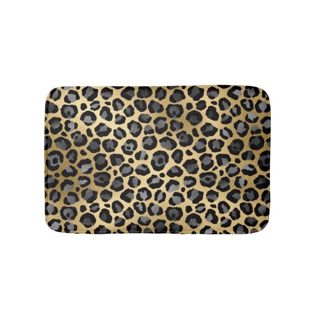 Leopard Print Elegant Grey , Black & Gold Bath Mat (Front)