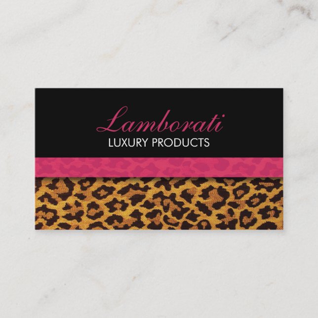 Leopard Print Fashion Designer Elegant Modern Pink Business Card (Front)