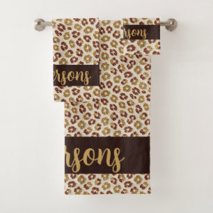 Leopard Print Faux Glitter Luxury Bath Towel Set