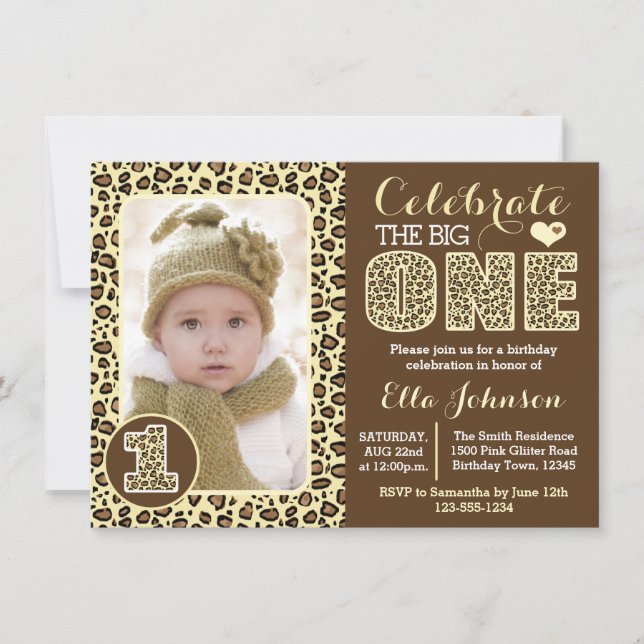 Leopard Print First Birthday Party Invitation (Front)