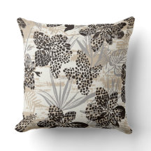 Leopard Print Floral Throw Pillow | Neutral Botani
