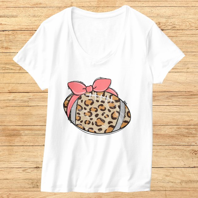Leopard Print Football with Pink Bow Illustration T-Shirt (Creator Uploaded)
