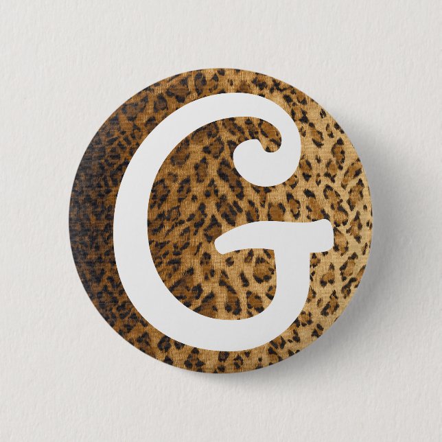 Leopard Print G monogram initials 6 Cm Round Badge (Front)