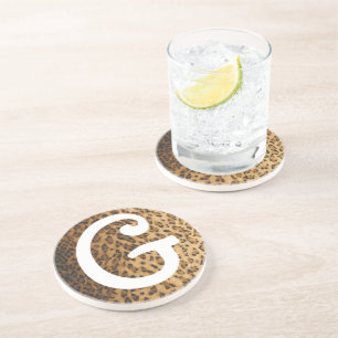 Leopard Print G monogram initials Coaster