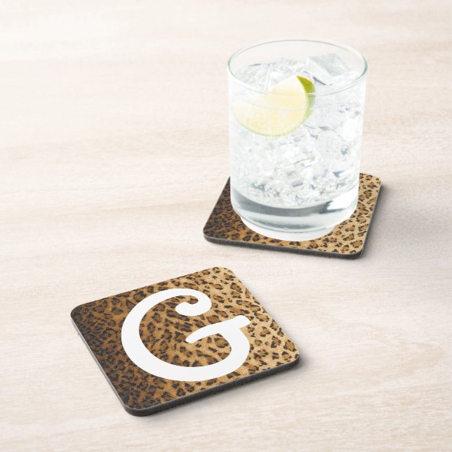 Leopard Print G monogram initials Coaster (Right Side)