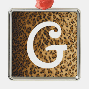 Leopard Print G monogram initials Metal Tree Decoration