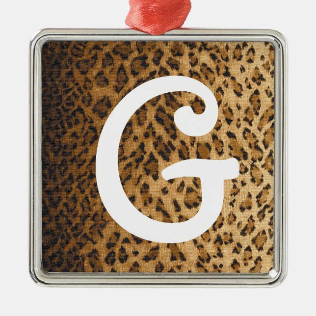 Leopard Print G monogram initials Metal Tree Decoration (Front)