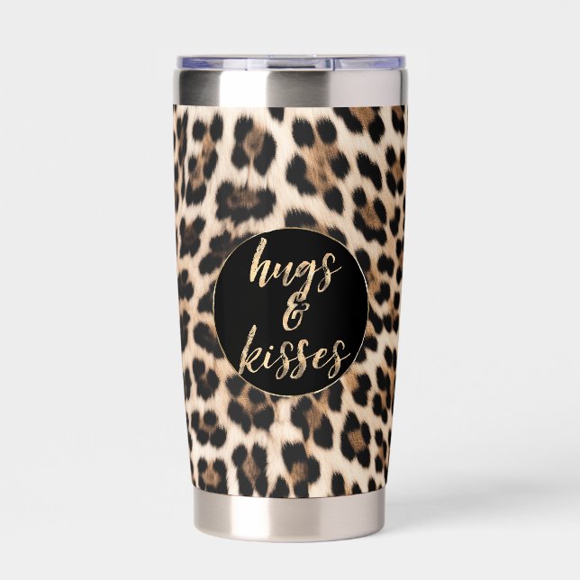 Leopard Print Gold Kisses Insulated Tumbler (Front)