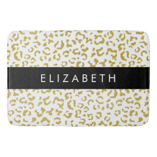 Leopard Print, Gold Leopard, Glitter, Your Name Bath Mat