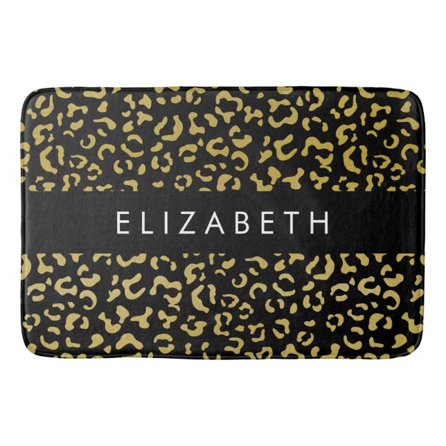 Leopard Print, Gold Leopard, Glitter, Your Name Bath Mat (Front)