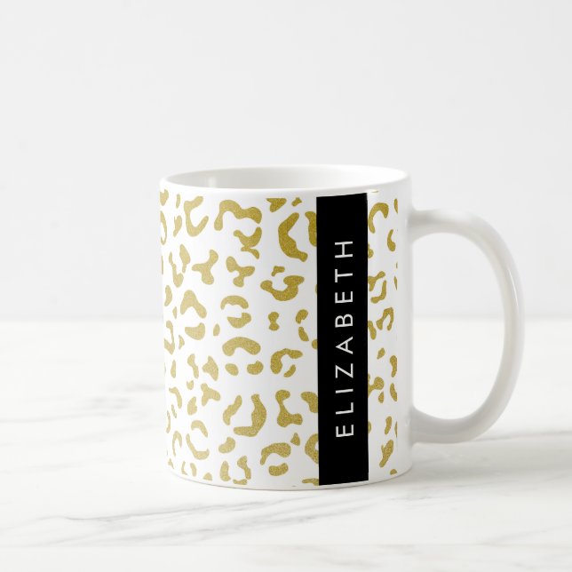 Leopard Print, Gold Leopard, Glitter, Your Name Coffee Mug (Right)