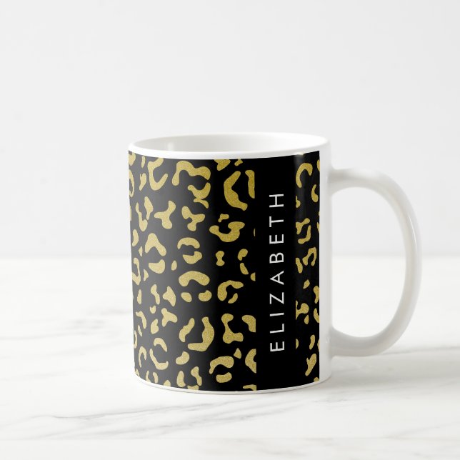 Leopard Print, Gold Leopard, Glitter, Your Name Coffee Mug (Right)