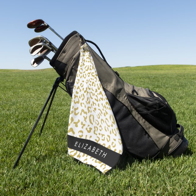 Leopard Print, Gold Leopard, Glitter, Your Name Golf Towel (Green)