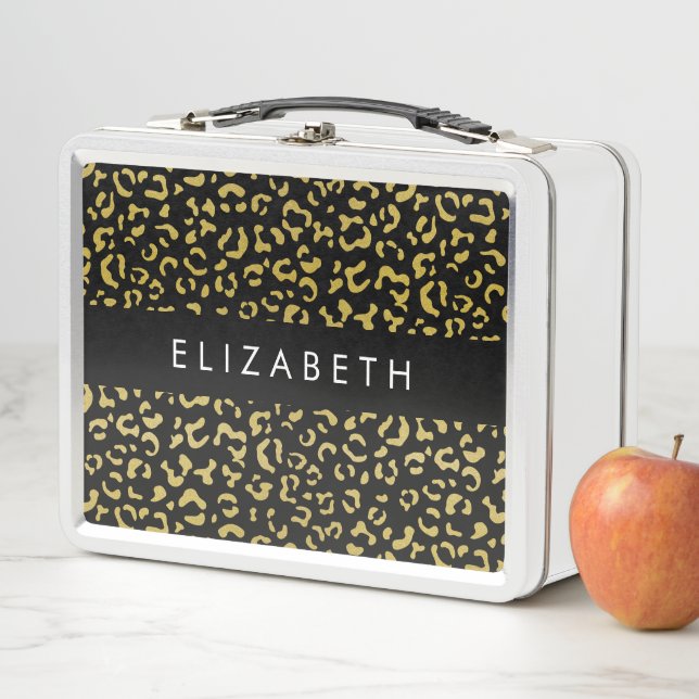 Leopard Print, Gold Leopard, Glitter, Your Name Metal Lunch Box (In Situ)