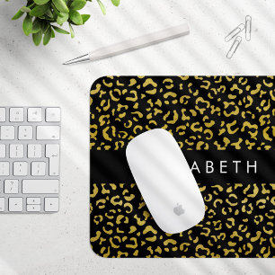 Leopard Print, Gold Leopard, Glitter, Your Name Mouse Pad