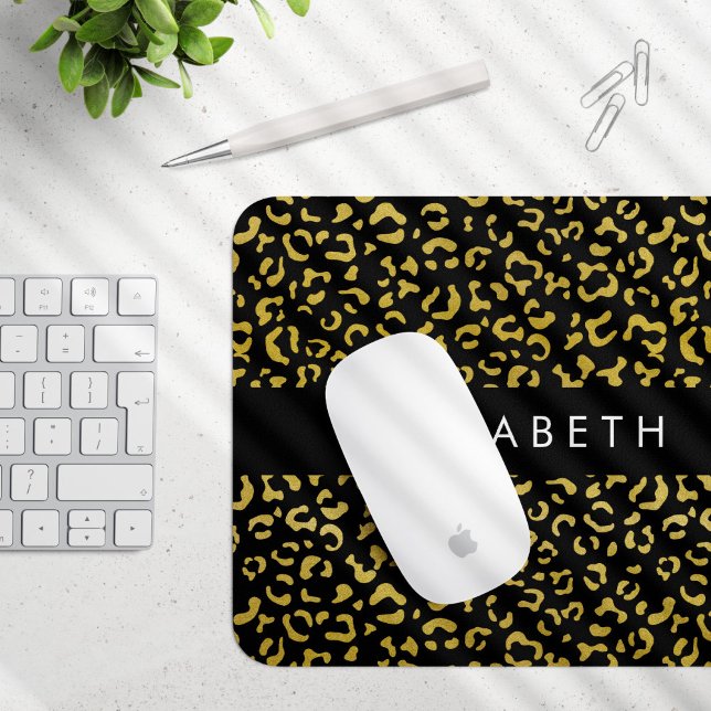 Leopard Print, Gold Leopard, Glitter, Your Name Mouse Pad (Creator Uploaded)