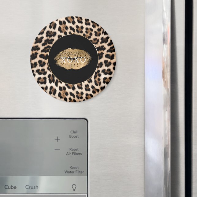 Leopard Print Gold Lips XOXO Magnet (In Situ (Fridge))