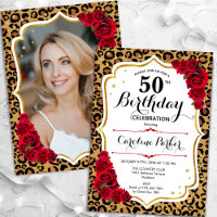 Leopard Print Gold White Photo 50th Birthday
