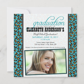 Leopard Print Graduation Announcement (aqua)