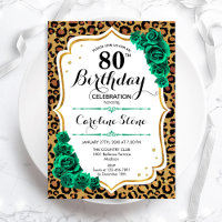 Leopard Print Green Gold 80th Birthday