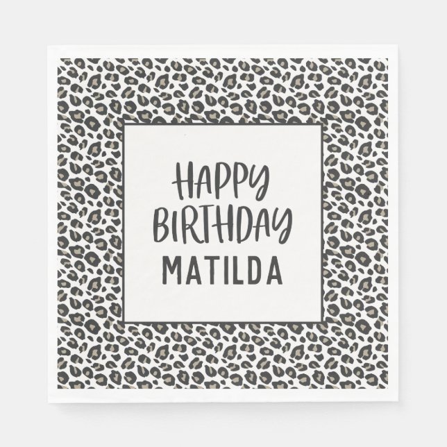 leopard print happy birthday party napkin (Front)