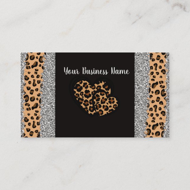 Leopard Print Heart  Business Card (Back)