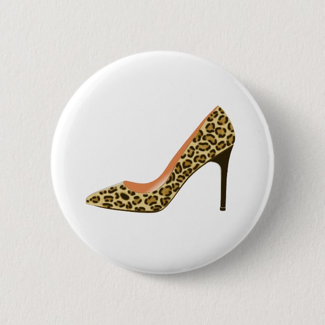 Leopard Print High Heel Shoe 6 Cm Round Badge (Front)