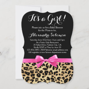Leopard Print Hot Pink Bow Its a Girl Baby Shower Invitation