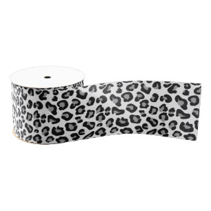 Leopard Print in Black and White with Gray / Grey Grosgrain Ribbon