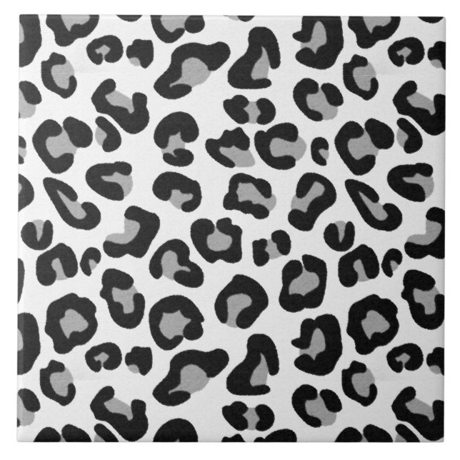 Leopard Print in Black and White with Gray / Grey Tile (Front)